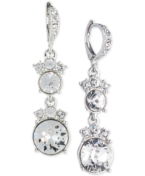 givenchy silver tone crystal double drop earrings|orig givenchy earrings.